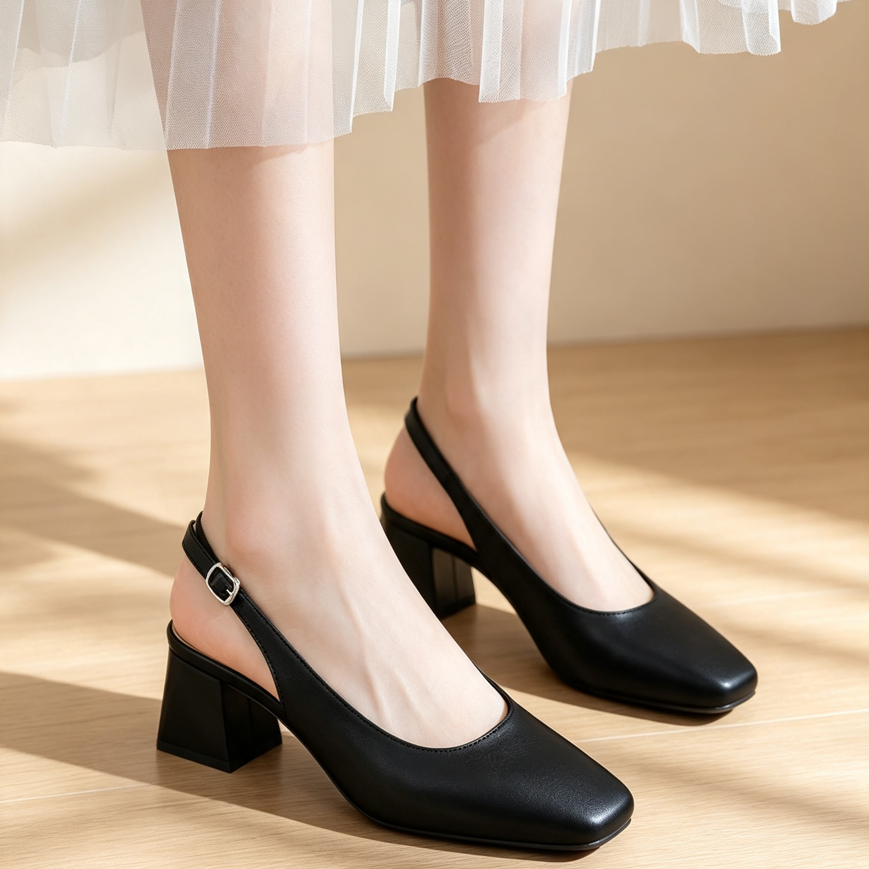 Elegant Square Toe Slip-On Mule Sandals