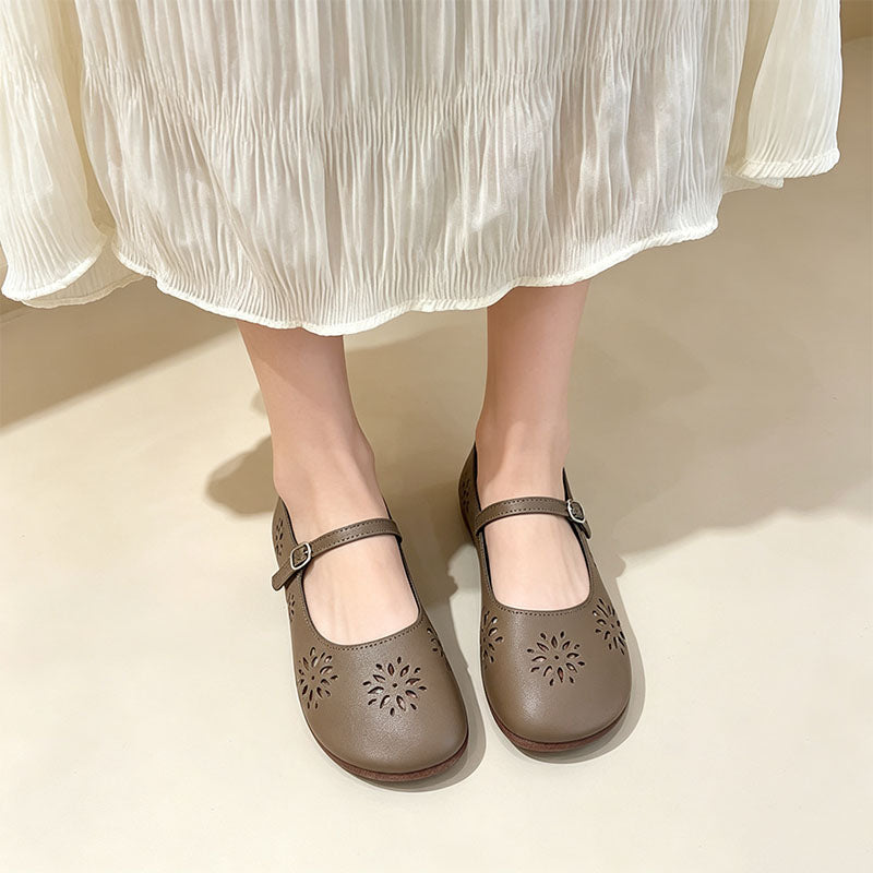 Floral Cut-out Round-Toe Casual Flats