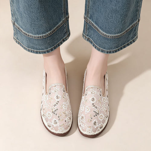 Breathable floral lace non-slip flats