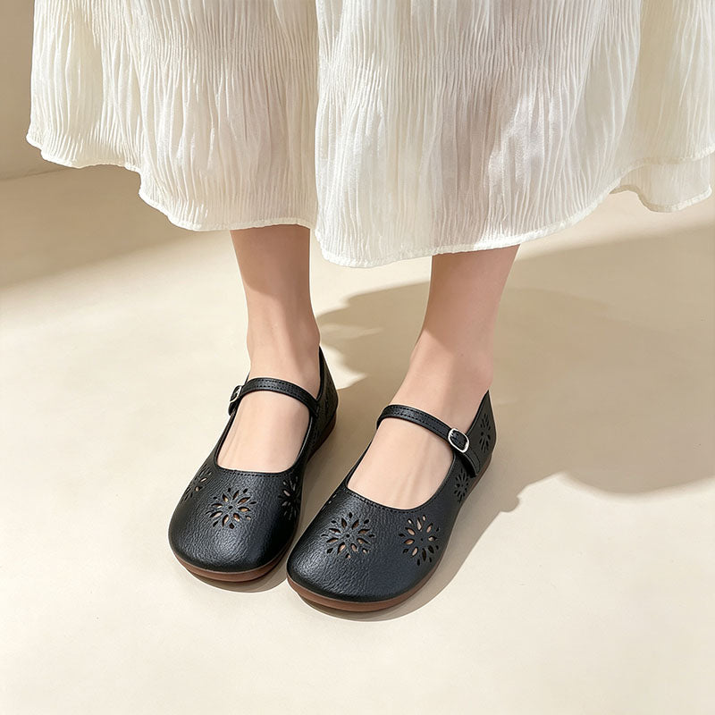 Floral Cut-out Round-Toe Casual Flats