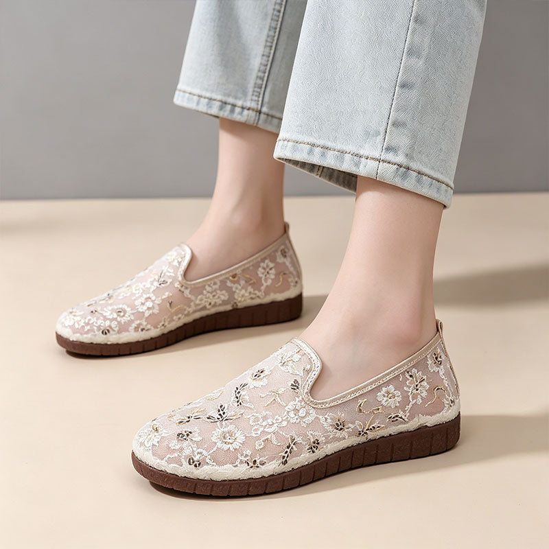 Breathable floral lace non-slip flats