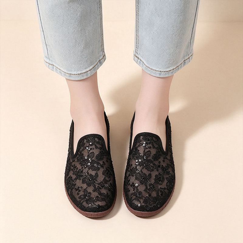 Breathable floral lace non-slip flats