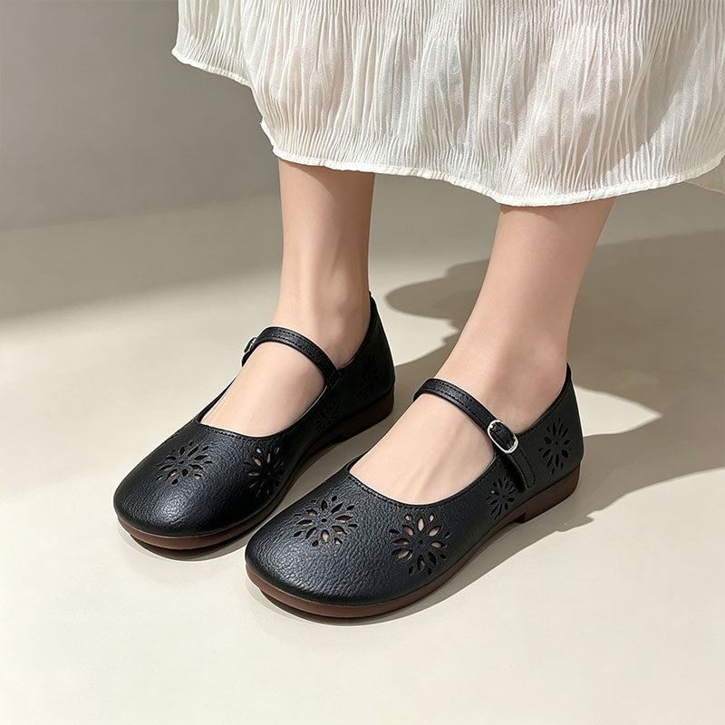 Floral Cut-out Round-Toe Casual Flats