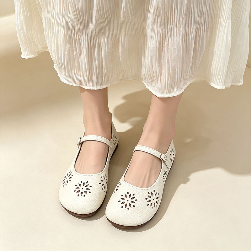 Floral Cut-out Round-Toe Casual Flats