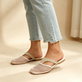 Women's Cut-Out Mesh Flat T-Strap Sandals