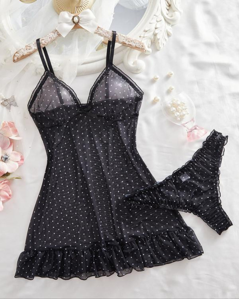 Women's Elegant Polka Dot Pajama Set