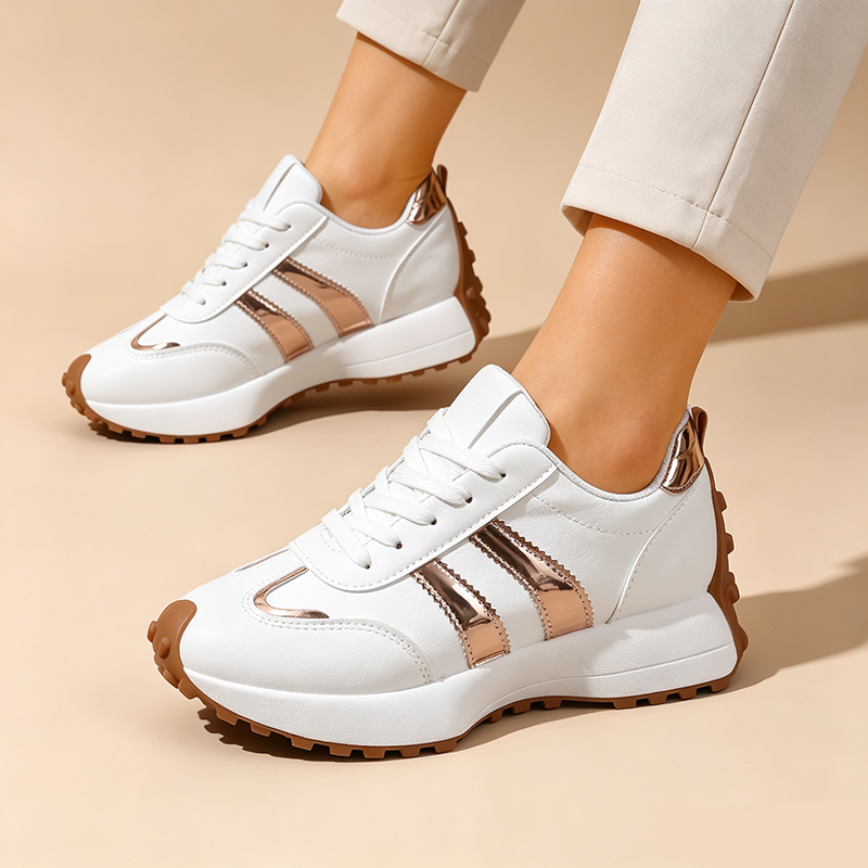 Women's Lightweight Casual Retro Striped Metallic Platform Sneakers