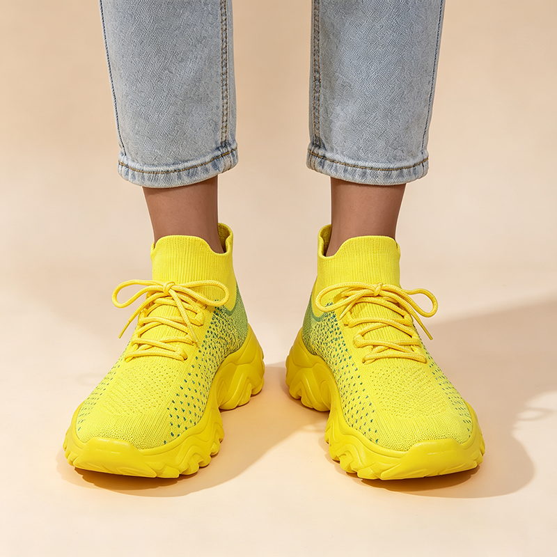 Women's Breathable Fly-Knit High-Top Platform Walking Shoes