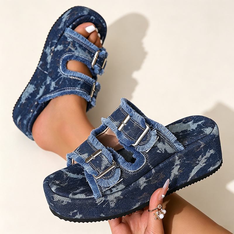 Women's Leopard Print Double Metal Buckle Platform Sandals
