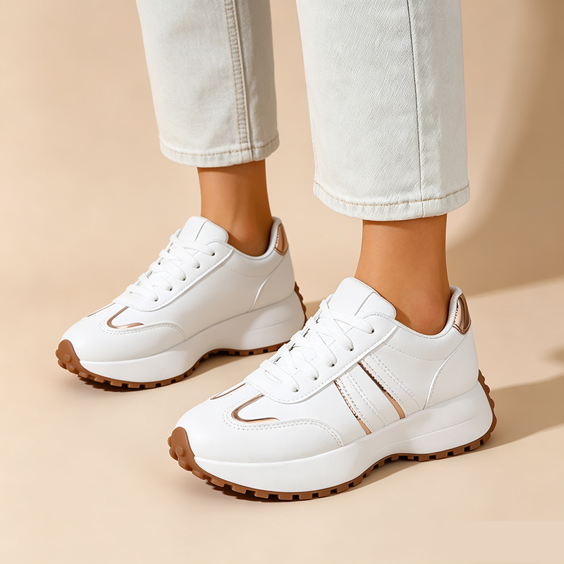Women's Lightweight Casual Retro Striped Metallic Platform Sneakers