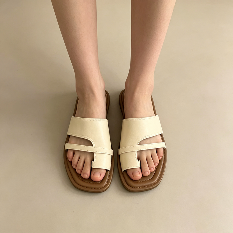 Women's Square-Toe Toe-Ring Flat Slides