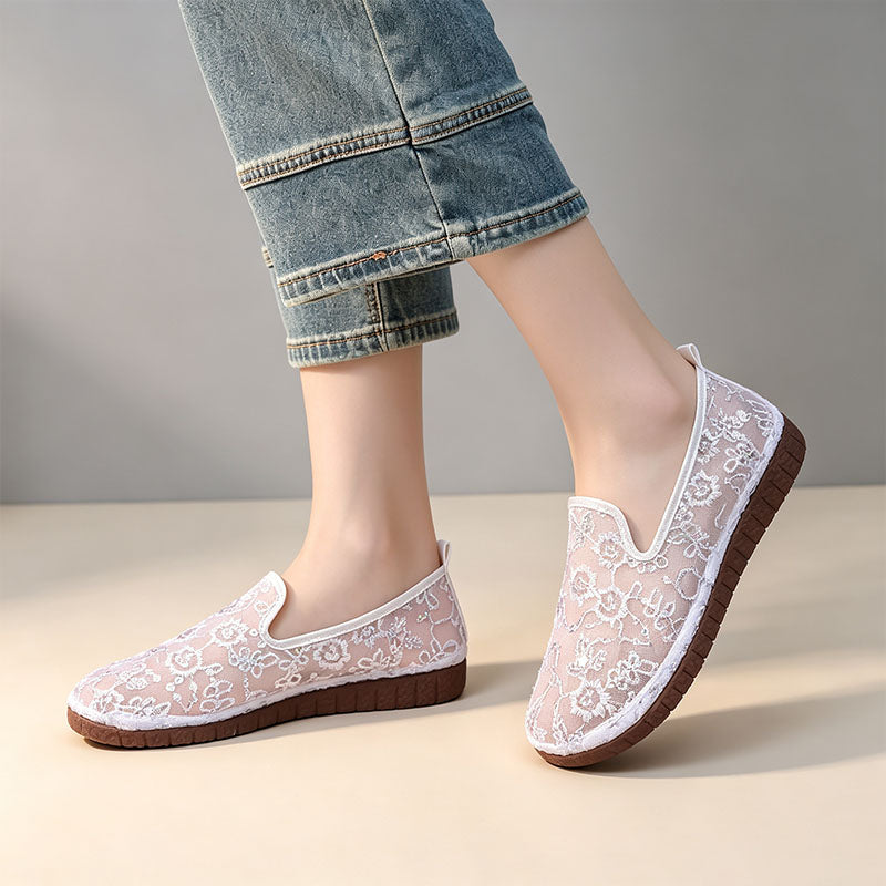 Breathable floral lace non-slip flats