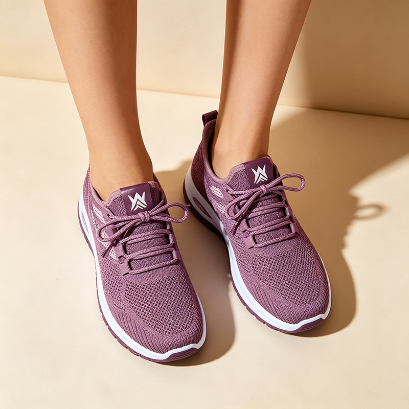 Women's Breathable Lightweight Knit Lace-Up Walking Shoes