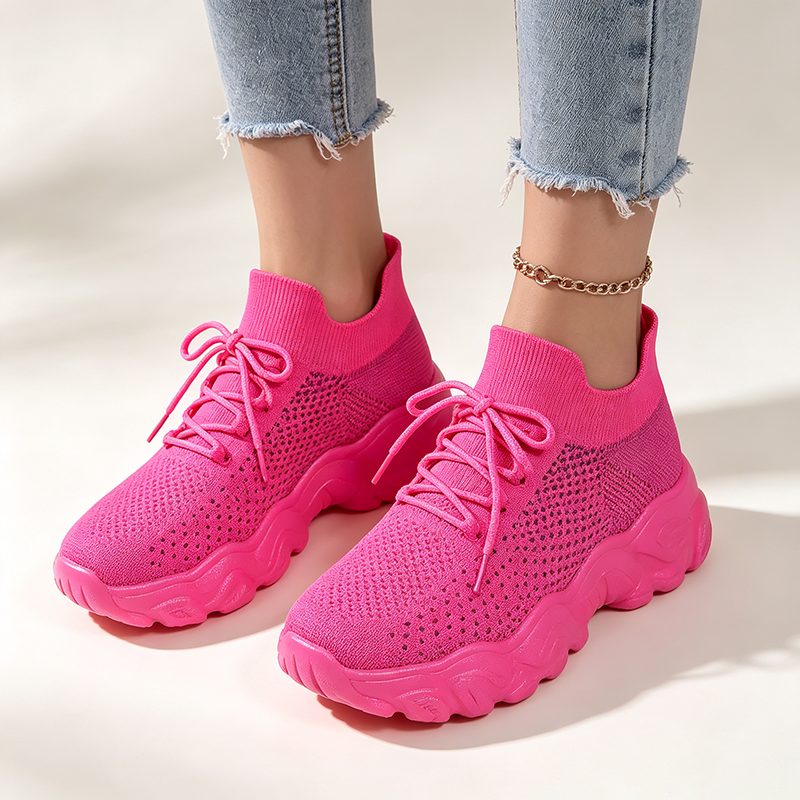 Women's Breathable Fly-Knit High-Top Platform Walking Shoes