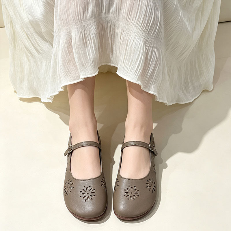 Floral Cut-out Round-Toe Casual Flats