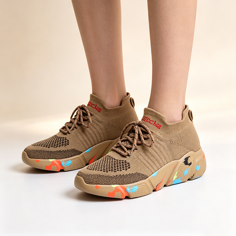 Colorful Camouflage Platform Breathable Stretch-Knit Casual Sneakers
