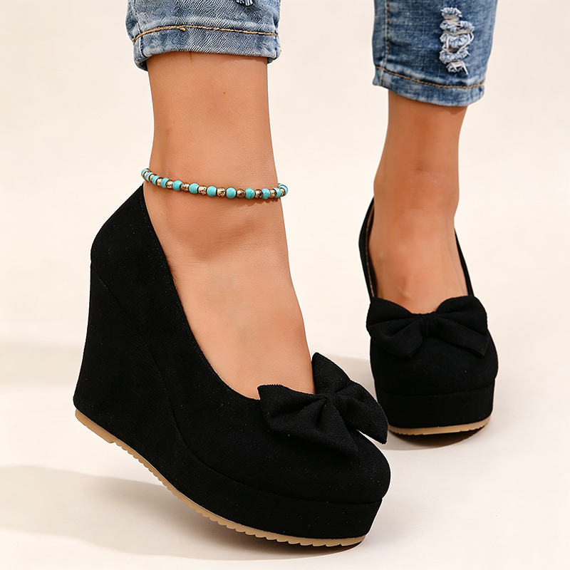 Women's ultra-high wedge-heel platform slip-ons with bow detail