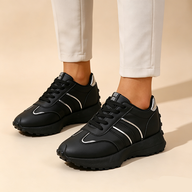 Women's Lightweight Casual Retro Striped Metallic Platform Sneakers
