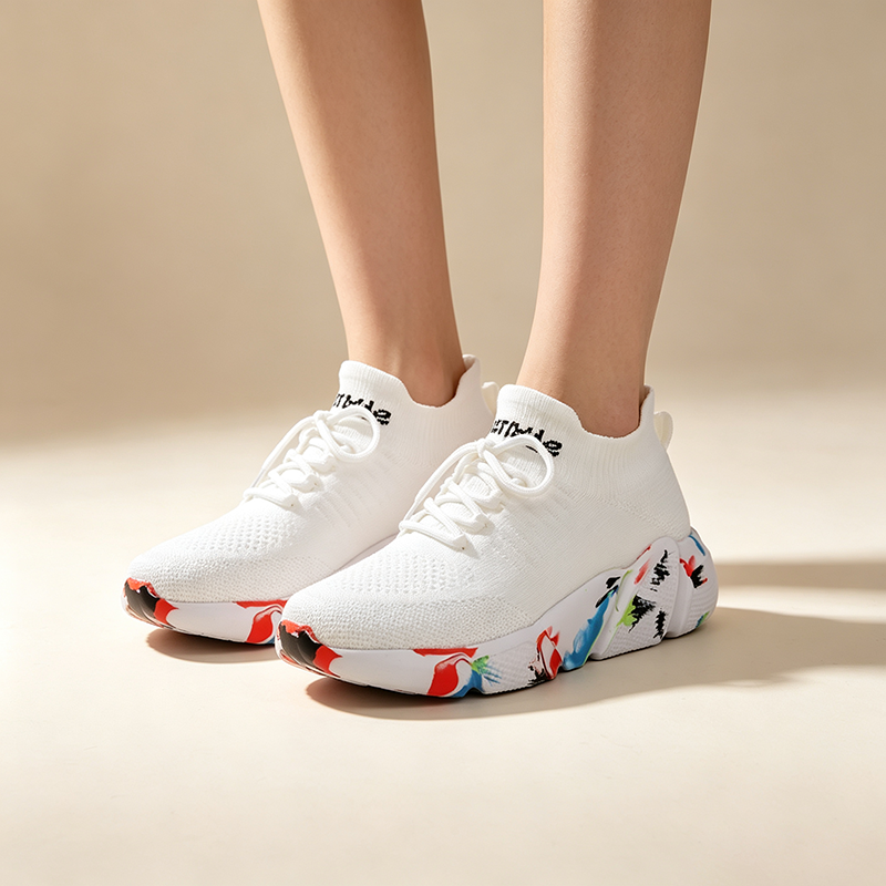 Colorful Camouflage Platform Breathable Stretch-Knit Casual Sneakers