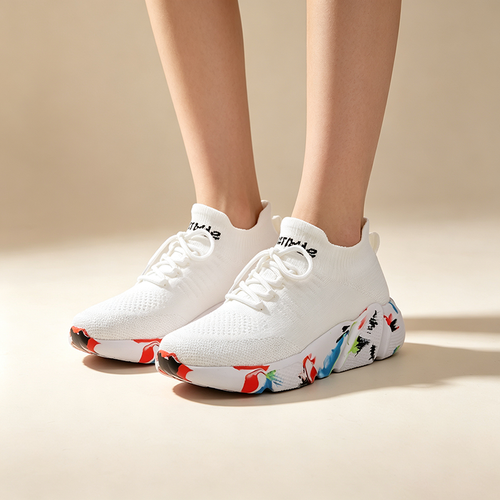 Colorful Camouflage Platform Breathable Stretch-Knit Casual Sneakers
