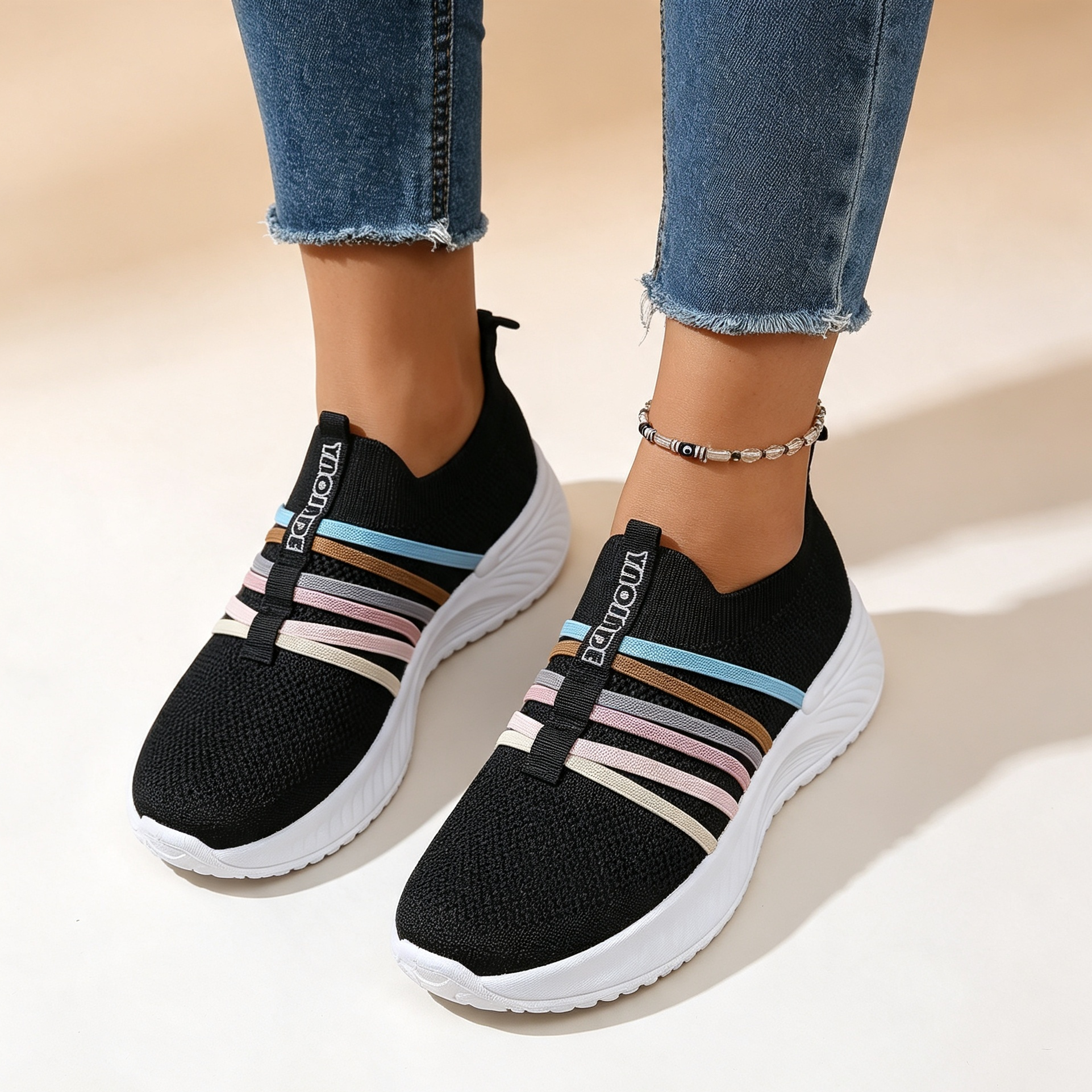 Women's Stripe Knit Slip-On Platform Sneakers