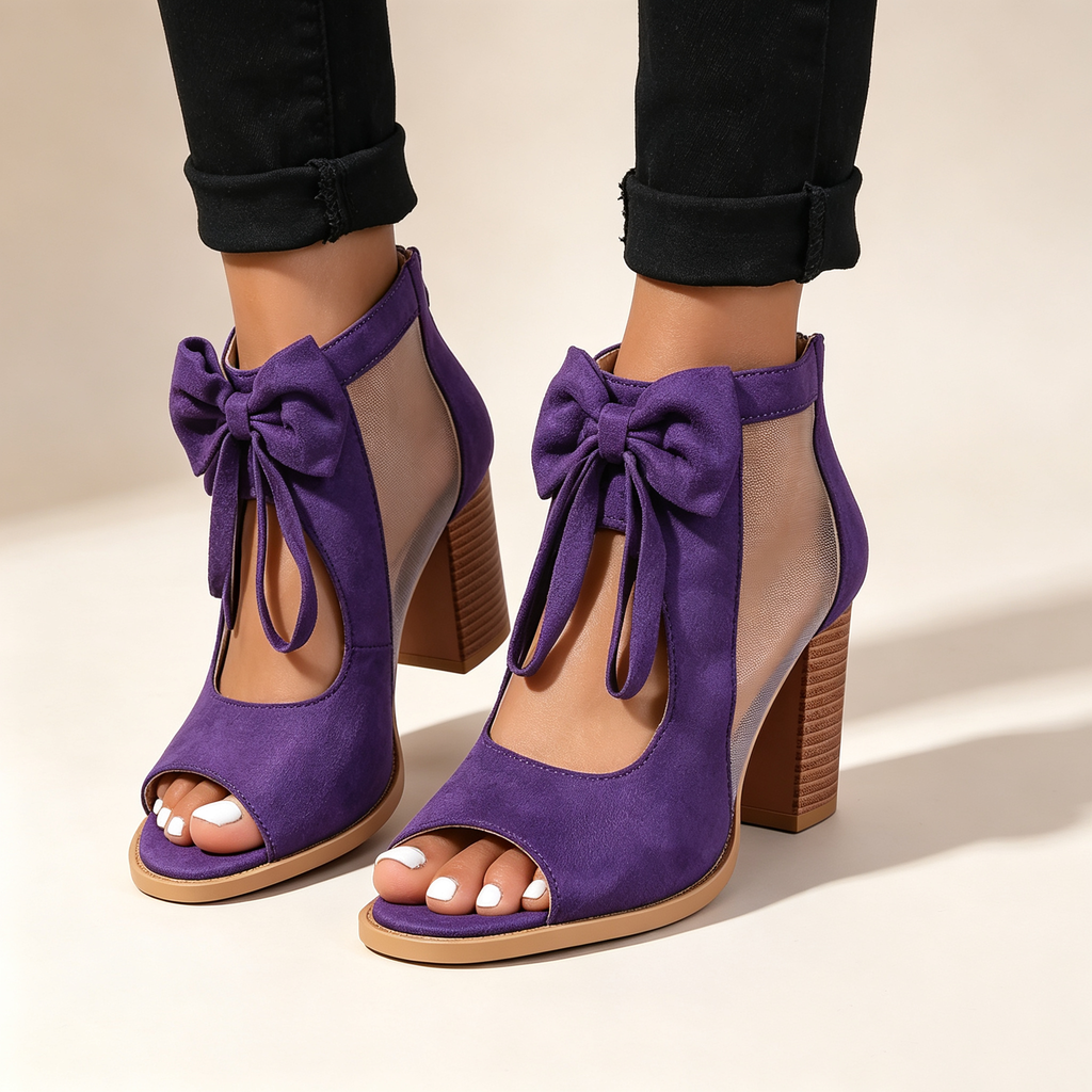Women's Elegant Bow Knot Chunky Heel Open Toe Summer Sandals