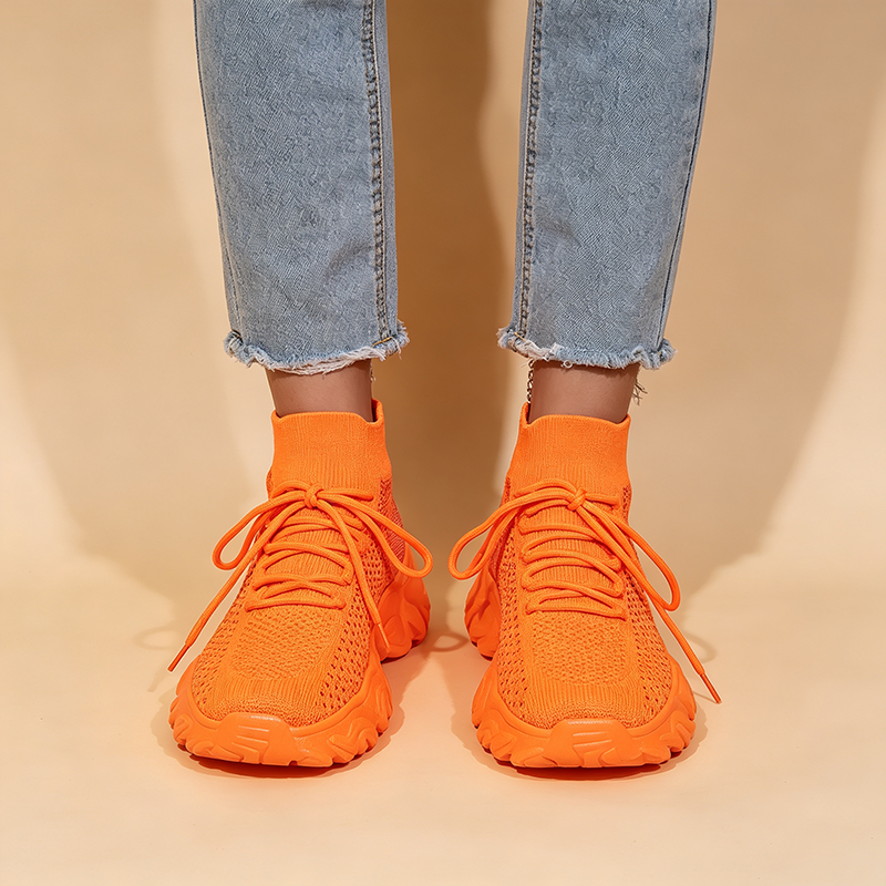 Women's Breathable Fly-Knit High-Top Platform Walking Shoes