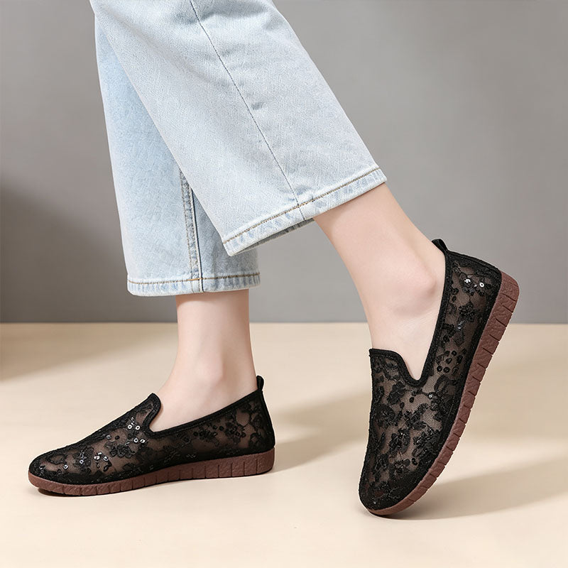 Breathable floral lace non-slip flats
