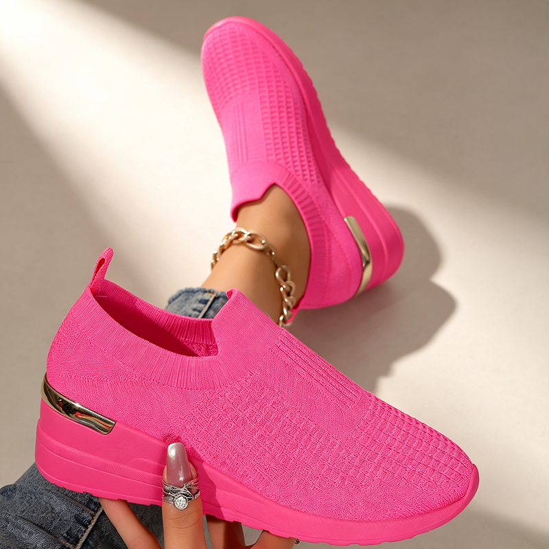 Women's  Fly Knit Breathable Mesh Chunky Platform Casual Shoes