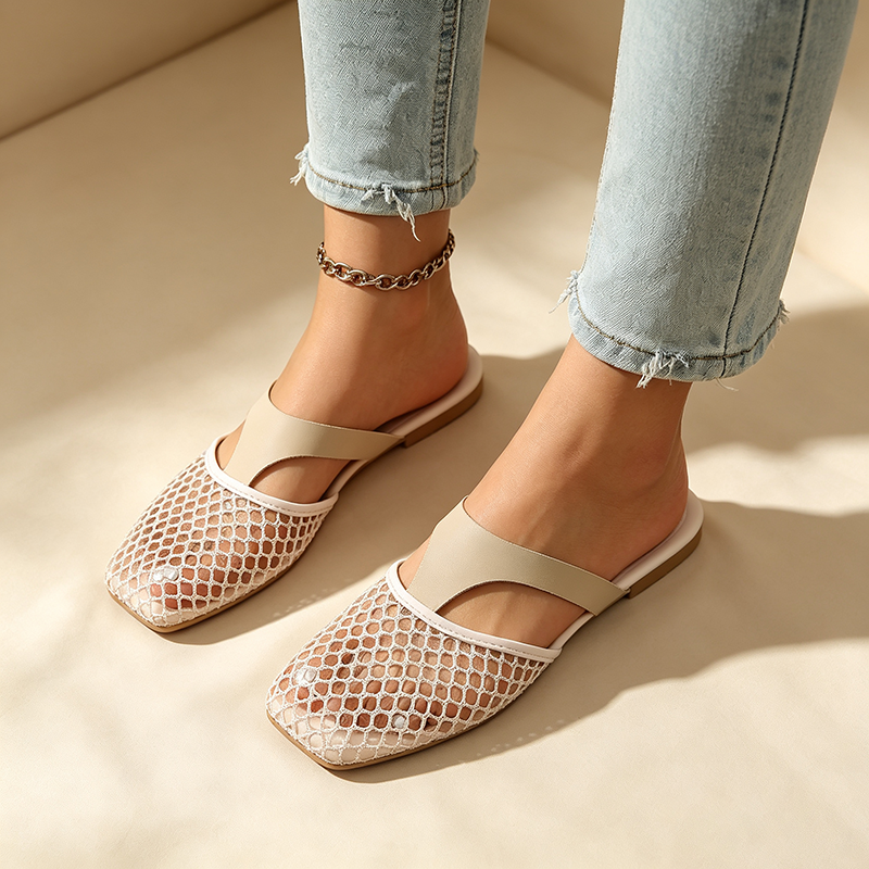 Women's Cut-Out Mesh Flat T-Strap Sandals