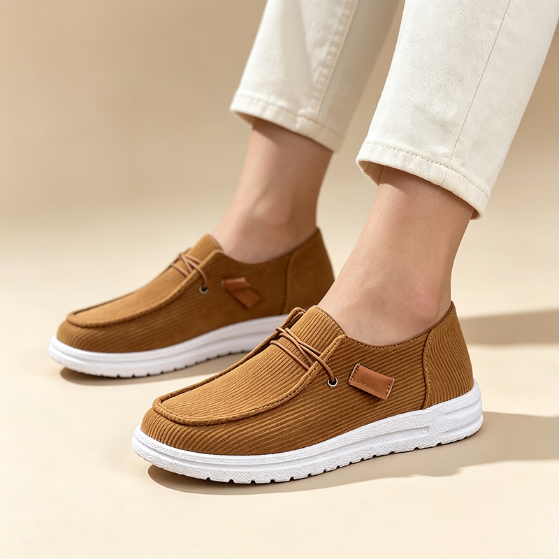 Women's Striped Knit Slip-On Loafers with Elastic Laces
