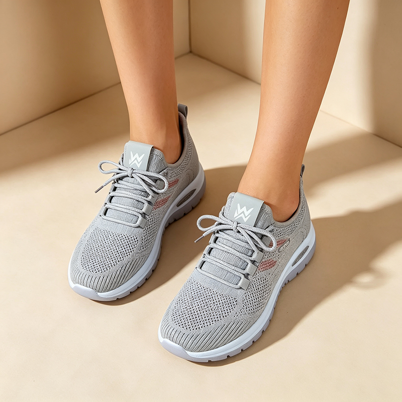 Women's Breathable Lightweight Knit Lace-Up Walking Shoes