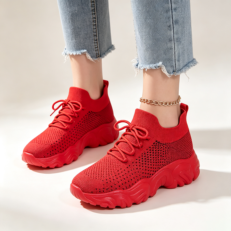Women's Breathable Fly-Knit High-Top Platform Walking Shoes