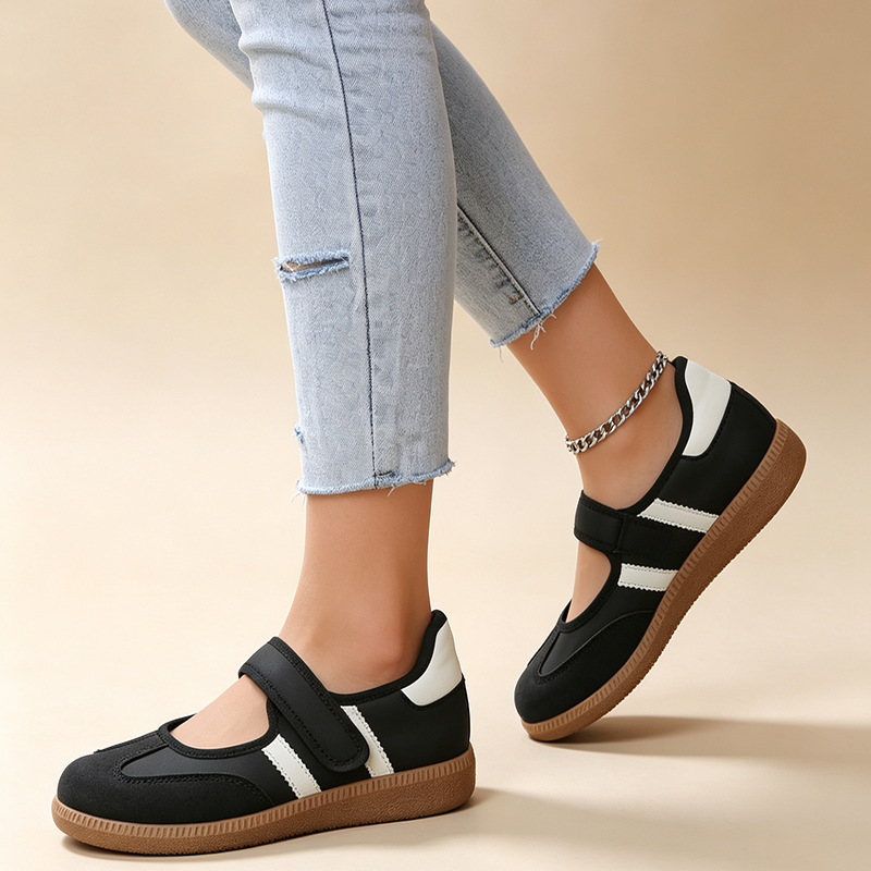 Women's T-Strap Cut-Out Vintage Walking Flats – Velcro