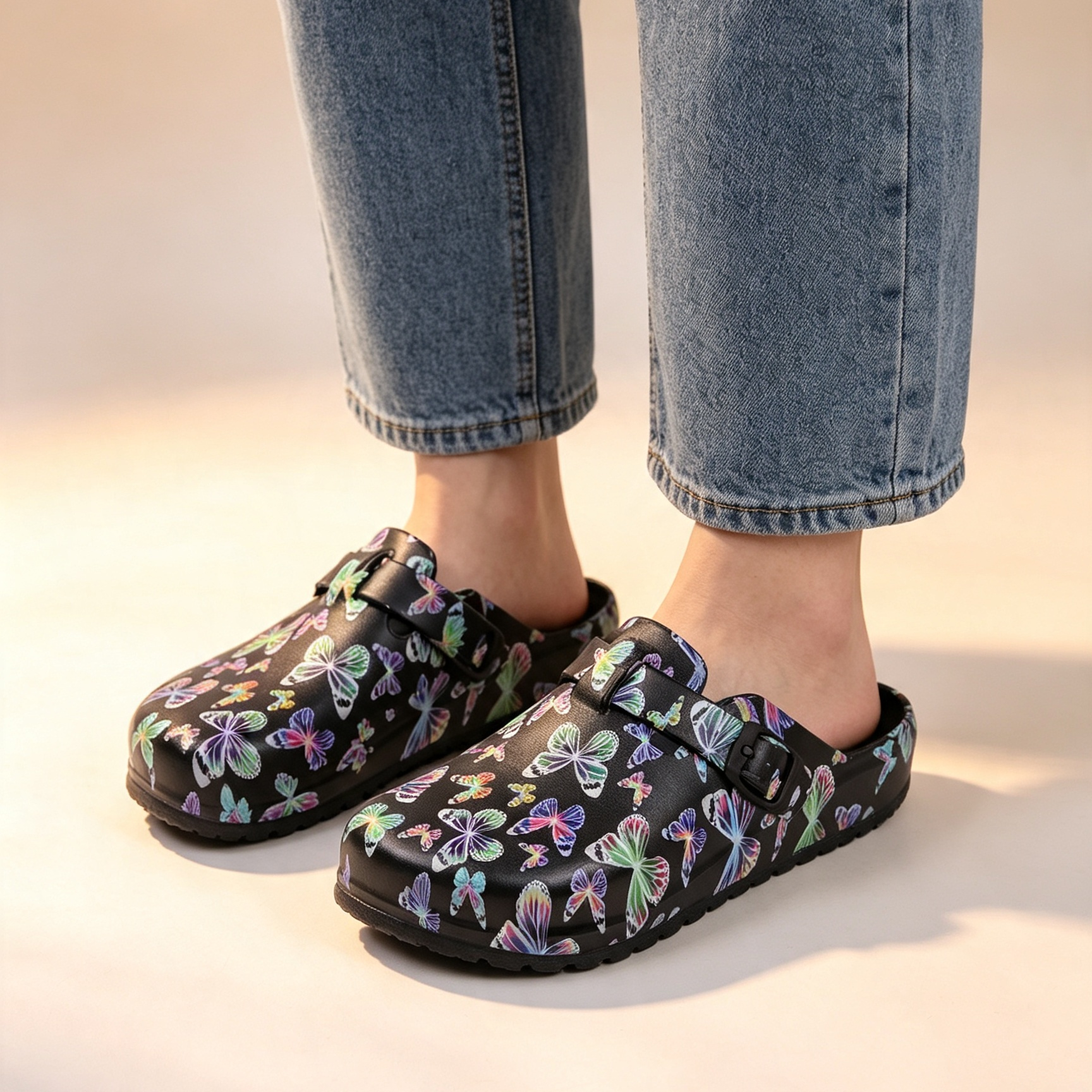 Women's EVA Closed Toe Butterfly Print Slide Sandals