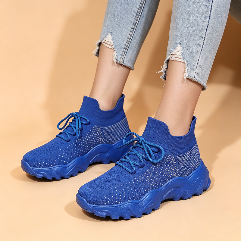 Women's Breathable Fly-Knit High-Top Platform Walking Shoes