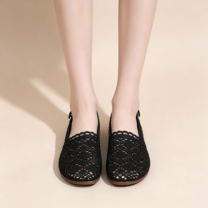 Breathable Hollow Mesh Lace Soft Sole Casual Slip Ons Flat Shoes