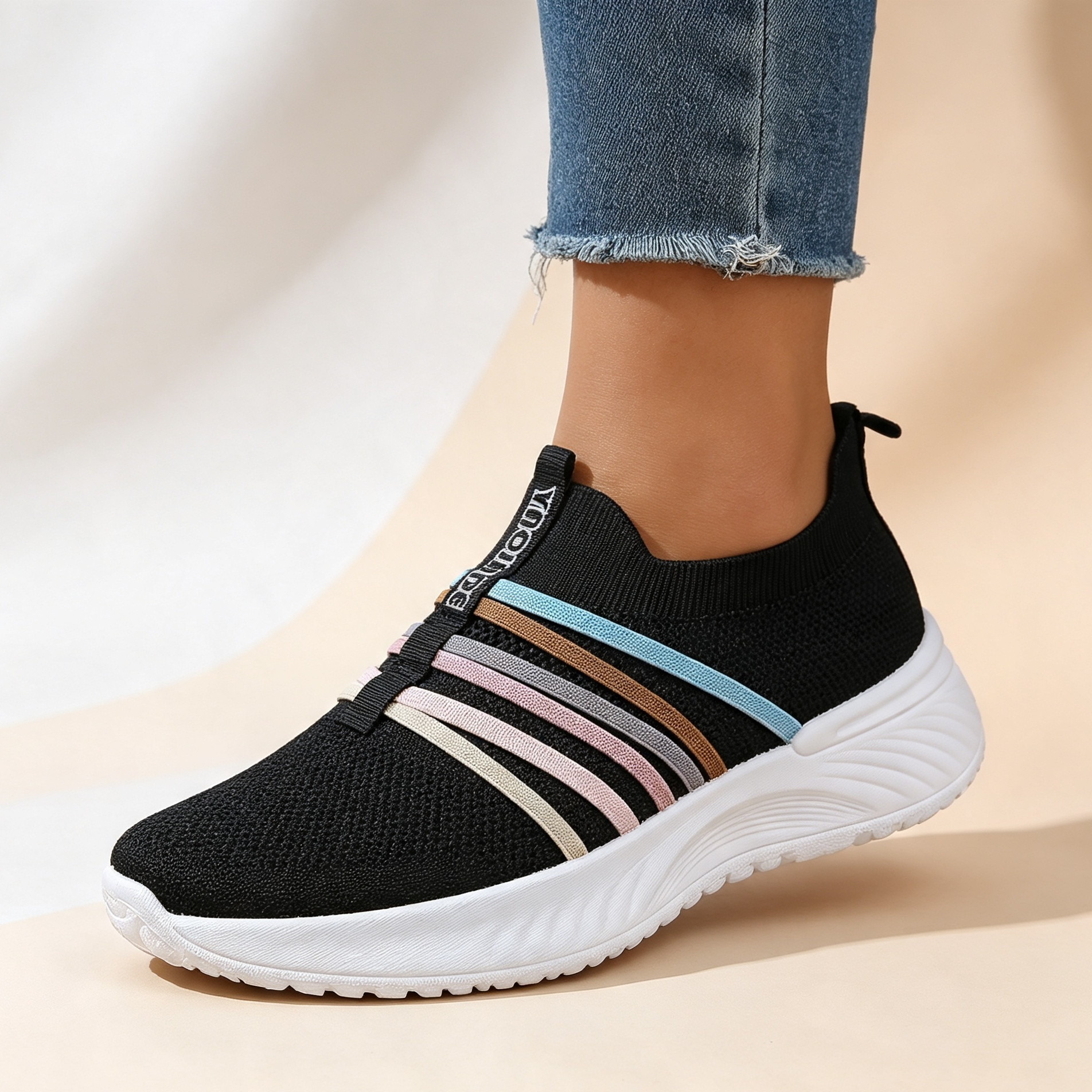 Women's Stripe Knit Slip-On Platform Sneakers