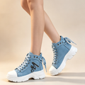 Women's Denim High-Top Platform Sneakers with Cute Heart-Shaped Zipper