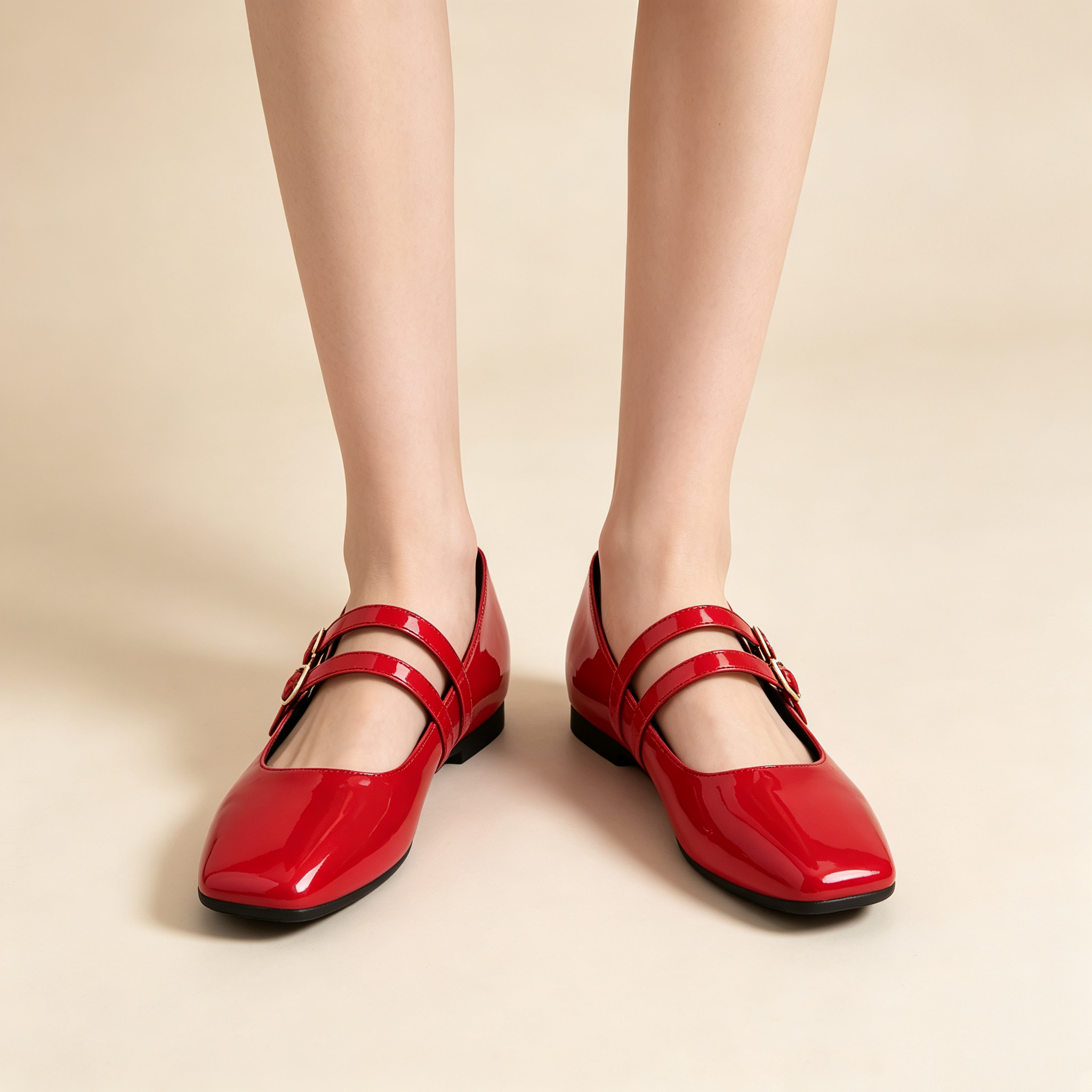 Vintage French Square Toe Patent Leather Mary Jane Flats for Women