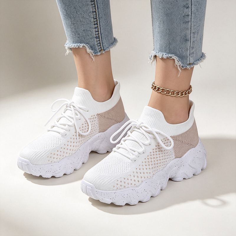 Women's Breathable Fly-Knit High-Top Platform Walking Shoes