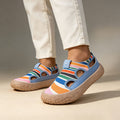 Striped, hollowed-out, platform slip-on sneakers