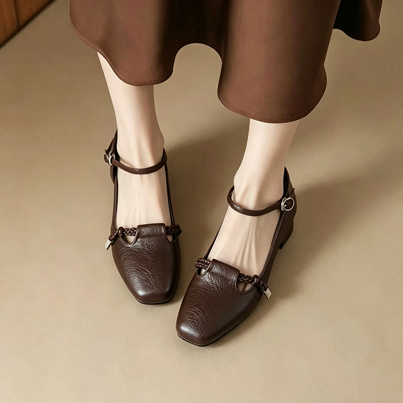 Women's Retro Woven Knot Square-Toe Low-Heel Sandals