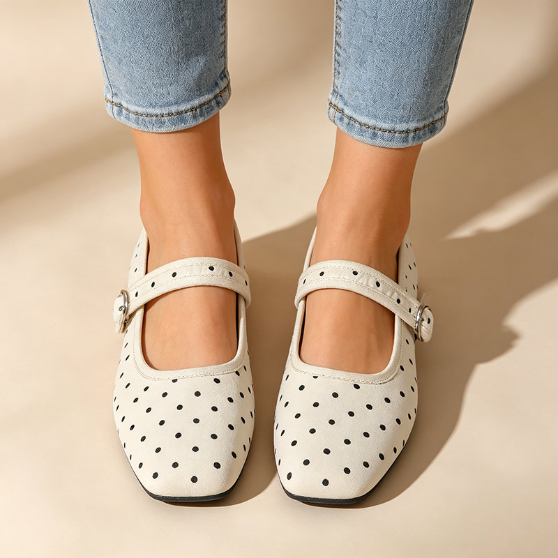 Women's Retro Square-Toe Suede Mary Jane Flats with Adjustable Single Strap