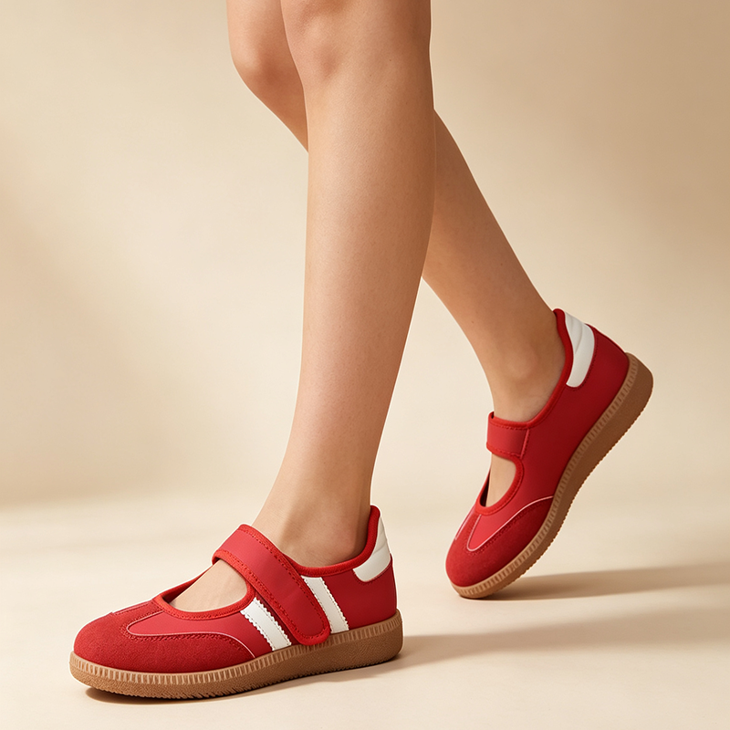 Women's T-Strap Cut-Out Vintage Walking Flats – Velcro