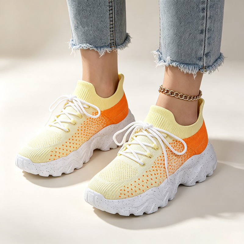 Women's Breathable Fly-Knit High-Top Platform Walking Shoes