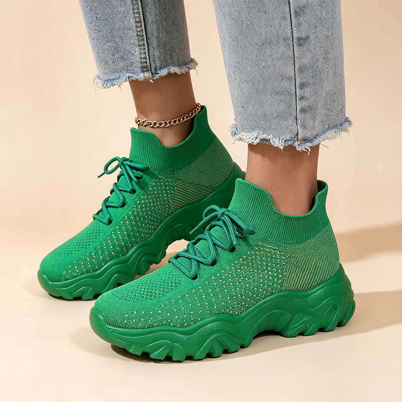 Women's Breathable Fly-Knit High-Top Platform Walking Shoes