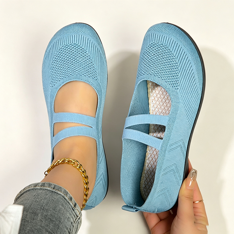 Women's Breathable Knit Slip-On Walking Flats with Dual Straps