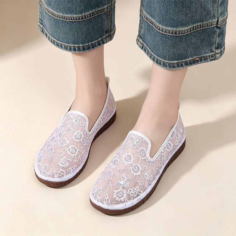 Breathable floral lace non-slip flats