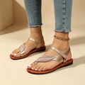 Women's Leaf-Shaped Rhinestone Flat Sandals